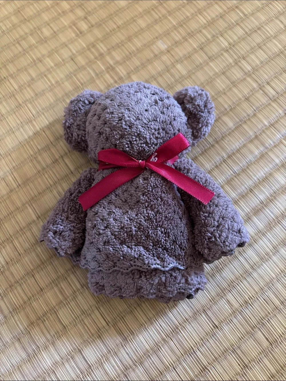 Small Brown Teddy-shaped Towel with Bow